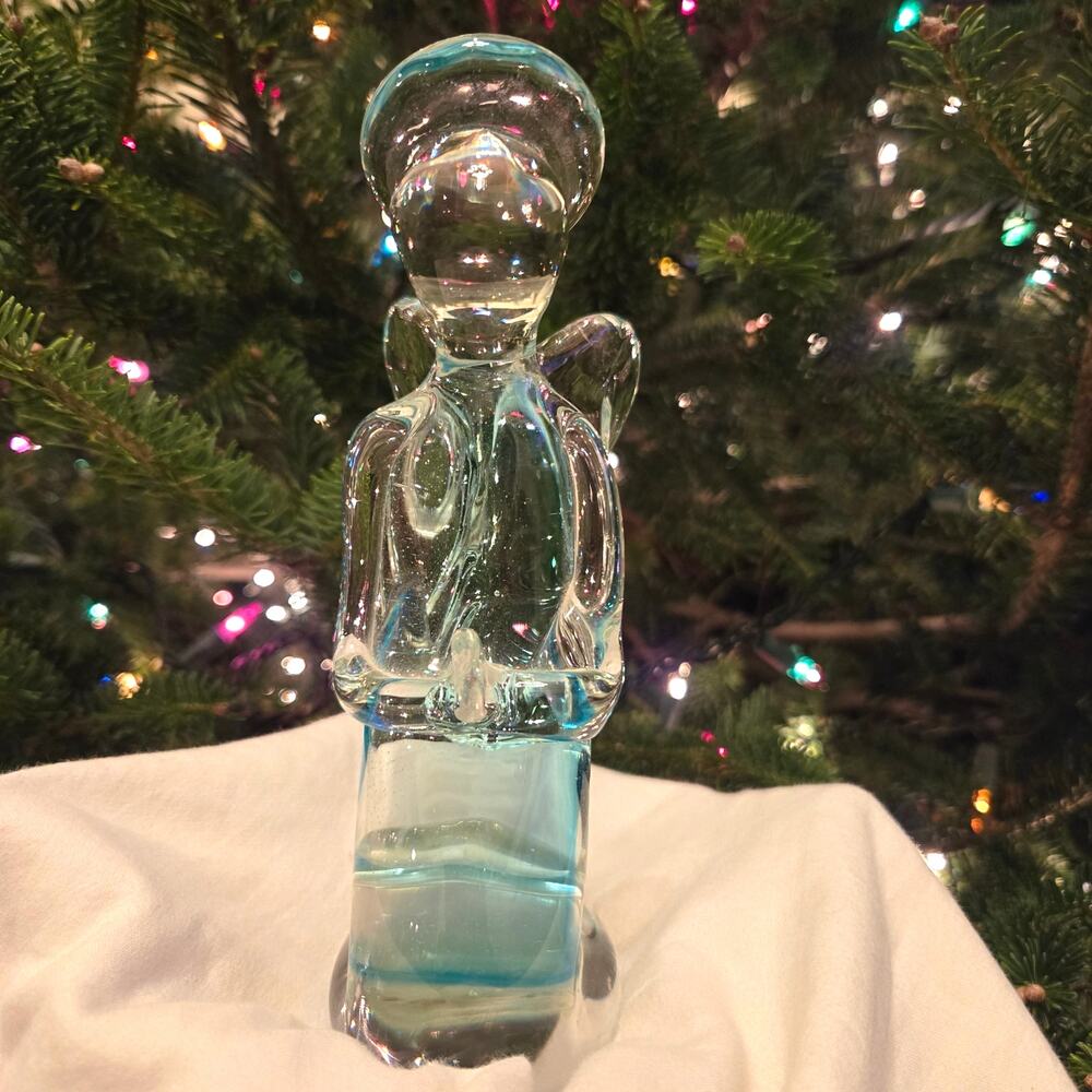 Mid Century Arte Murano Icedt Praying Angel Hints of Teal Blue 7"